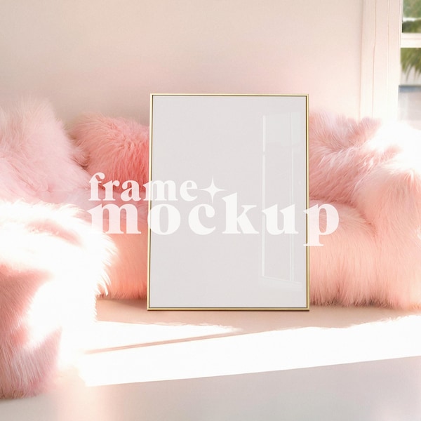 Feminine Frame Mockup, 3x4 Frame Mockup, Pink Fluffy Sofa, Vertical Frame Mockup, Interior Mockup Frames, Aesthetic Mockup, Wallart Mockup