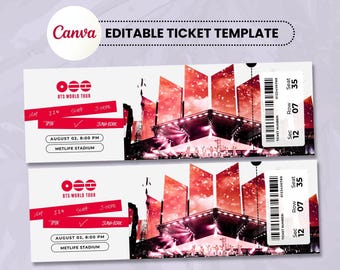 BTS World Tour Arirang Editable Ticket, Customizable 2026 KPOP Concert (Canva Template)