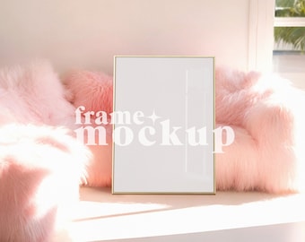 Feminine Frame Mockup, 3x4 Frame Mockup, Pink Fluffy Sofa, Vertical Frame Mockup, Interior Mockup Frames, Aesthetic Mockup, Wallart Mockup