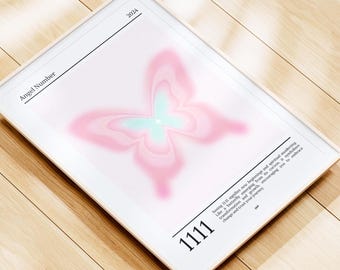Angel Number 1111, Gradient Butterfly Pink Wall Art, Spiritual