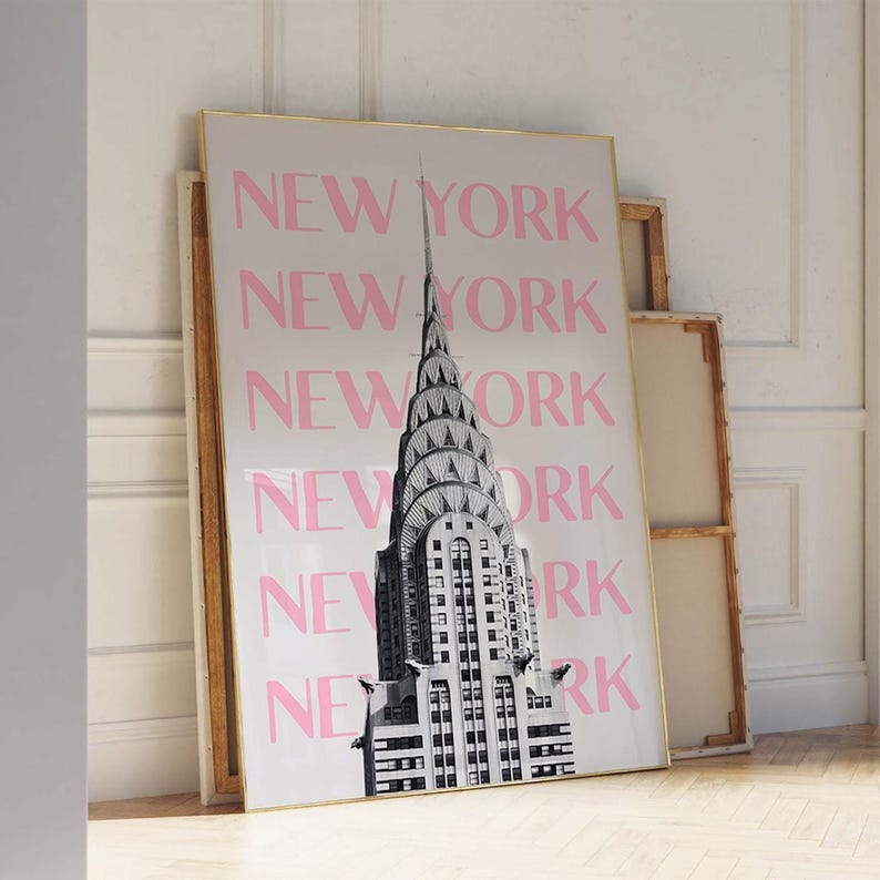 New York City Pink Black and White Poster, NYC Print, Retro New York ...