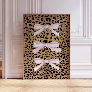 Cheetah Print with Coquette Bows | Leopard Art Print | Cheetah Wall Art | Retro Trendy Animal Print Poster | Girly Preppy Home Decor