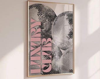 Funky Disco Ball Pink Black and White Luxury Club Trendy Fashion Stylish Print Office Decor Aesthetic Girly Apartment Fashion Mirror Ball