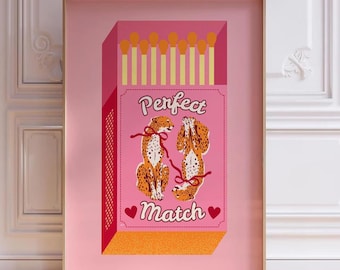 Retro Leopard Matchbox Print | Orange Pink Wall Art | Vintage Matchbox Wall Print | Girly Preppy Room Decor