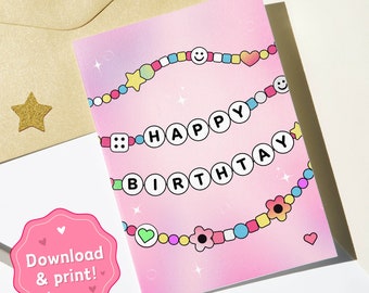 Printable Birthday Card, Happy BirthTay, Friendship Bracelet Card, Eras Card, Digital File
