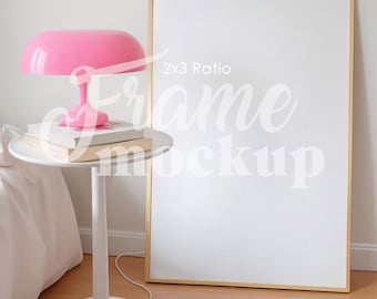Cute Girly Pink Frame Mockup, 2x3 Ratio Vertical Art Print Mockup, Aesthetic Poster Mockup, Vintage Mockup, Wallart Mockup, PSD Template