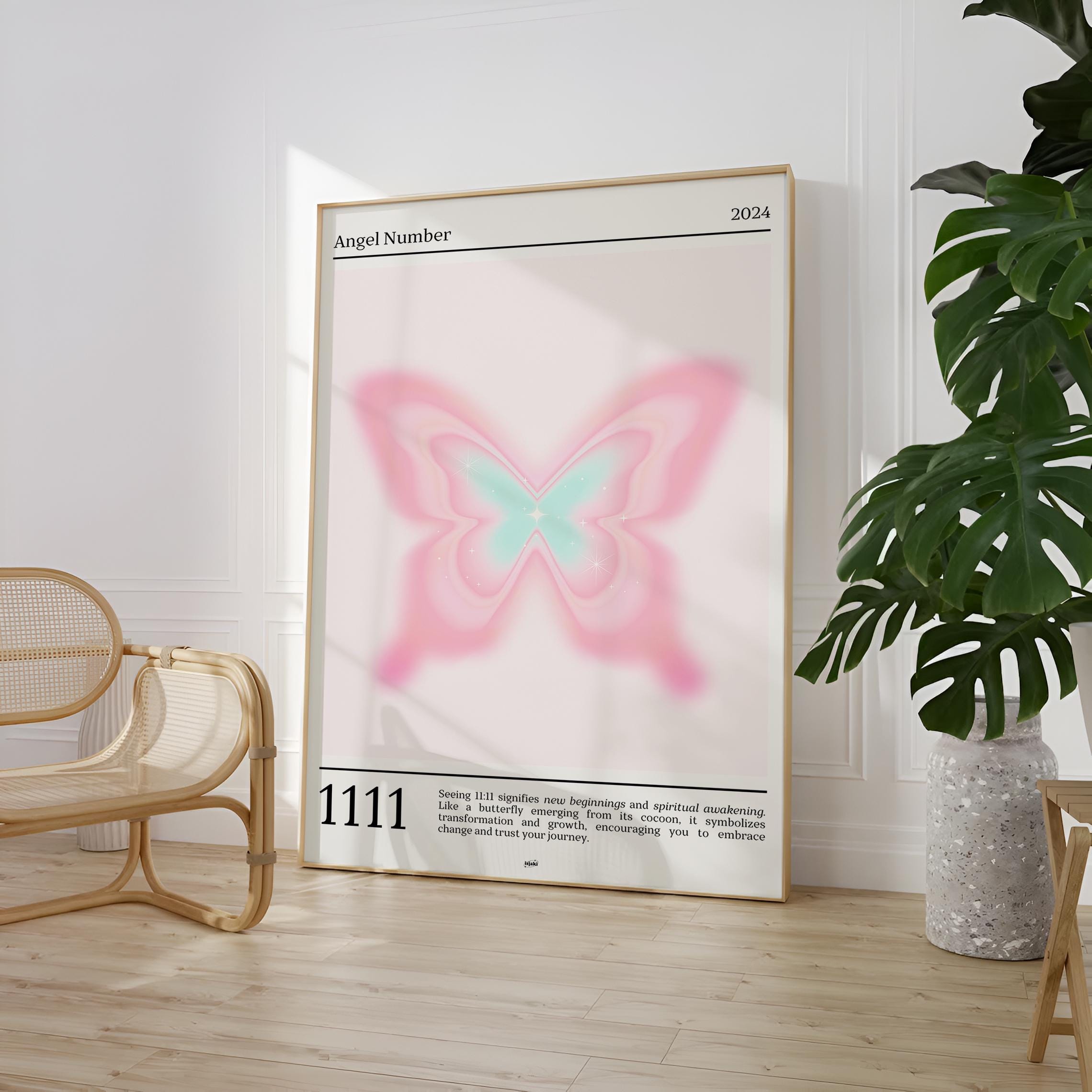 Angel Number 1111, Gradient Butterfly Pink Wall Art, Spiritual