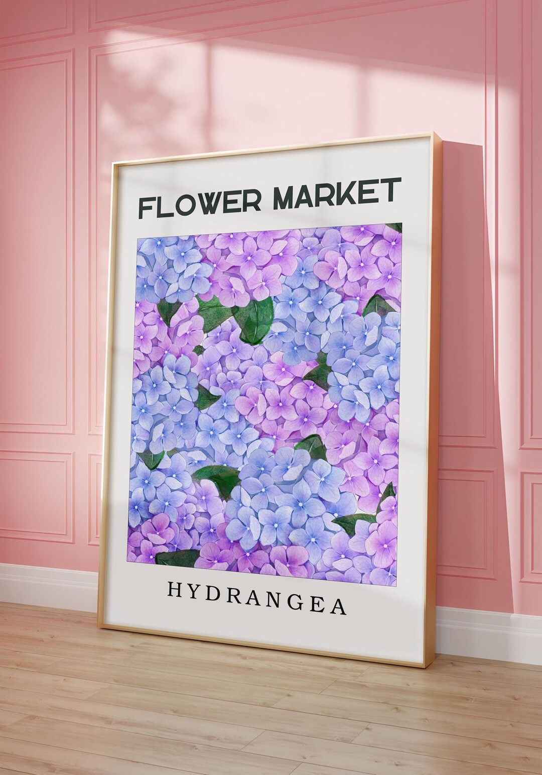 Hydrangea Art Print, Light Blue and Lilac Hydrangea Flower Poster