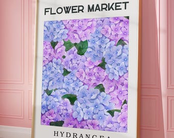 Hydrangea Art Print, Light Blue and Lilac Hydrangea Flower Poster