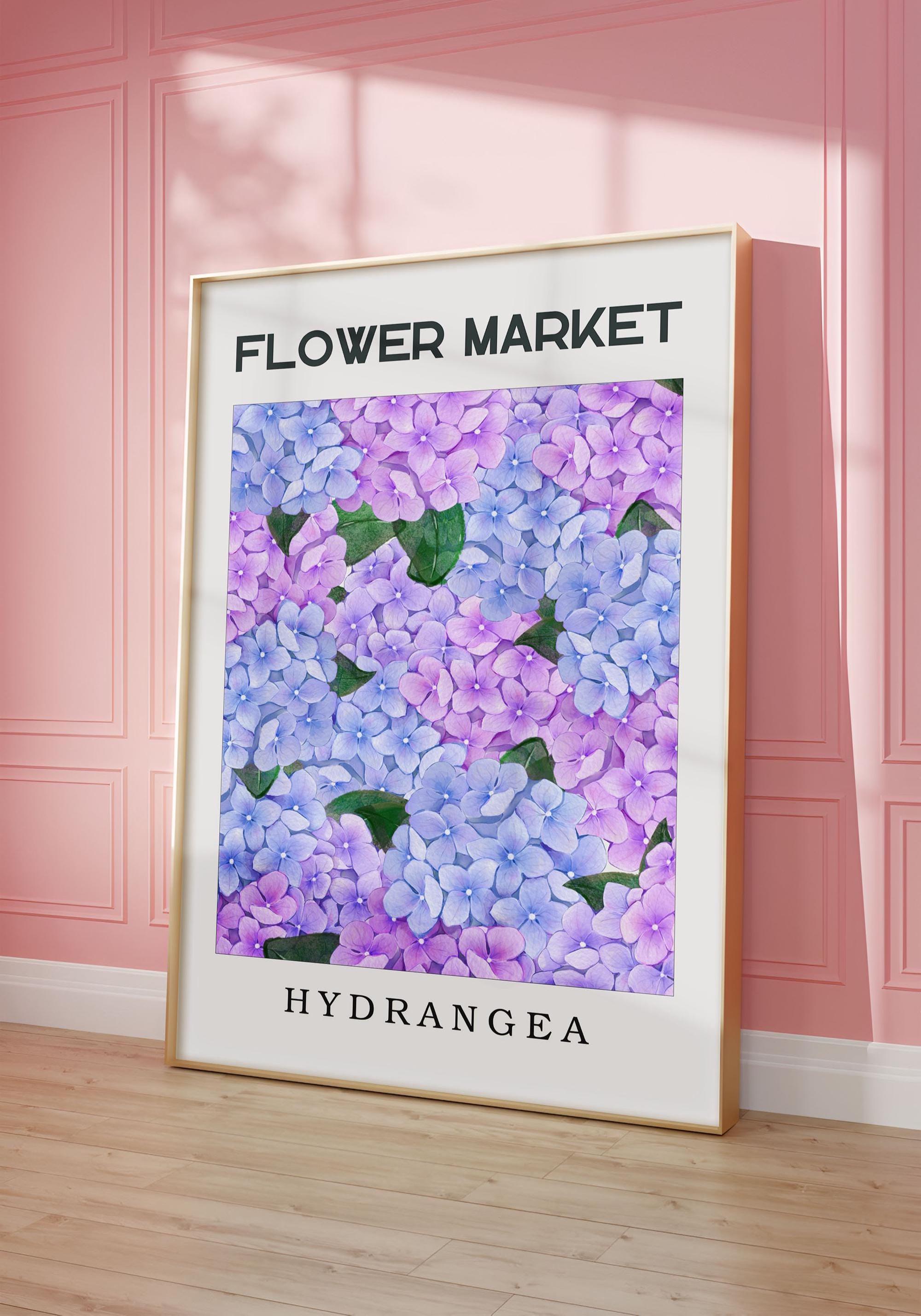 Hydrangea Art Print, Light Blue and Lilac Hydrangea Flower Poster