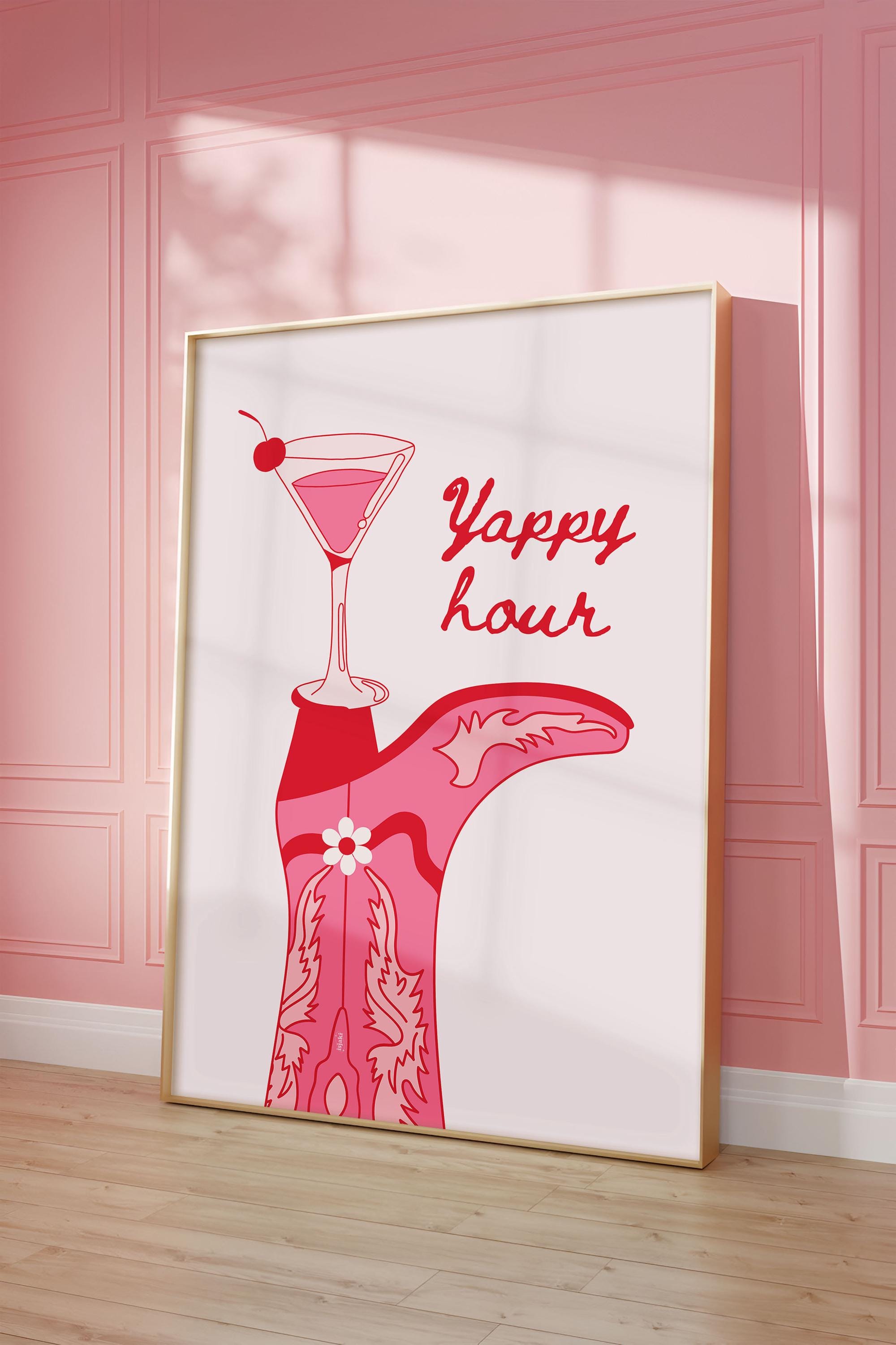 Cowgirl Boot Cocktail Wall Art | Pink & Red Yappy Hour Print