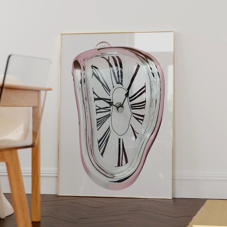 Trendy Retro Melting Clock Pink Black and White Fashion Stylish Prints ...