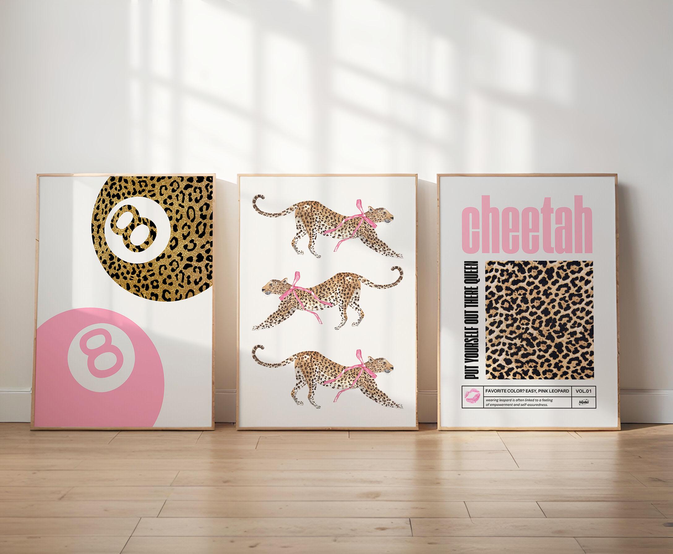 Set of 3 Pink Leopard Girly Prints, Gallery Cheetah Coquette Wall Art ...
