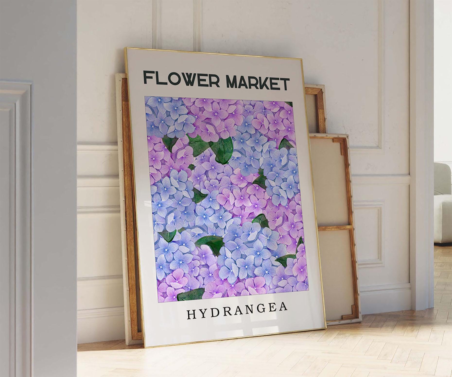 Hydrangea Art Print, Light Blue and Lilac Hydrangea Flower Poster