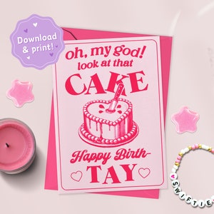 Druckbare Geburtstagskarte, Happy BirthTay, Blank Space Cake, Eras-Karte, Vintage-Mädchen-Geburtstagskarte, digitale Datei