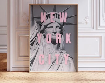 Set of 2 New York City Pink Black and White Poster, NYC Print