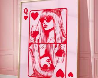 Taylor Queen Of Hearts Poster | Queen Of Hearts Print | Preppy WallArt | Bar Cart Print | Trendy WallArt | Wall Decor