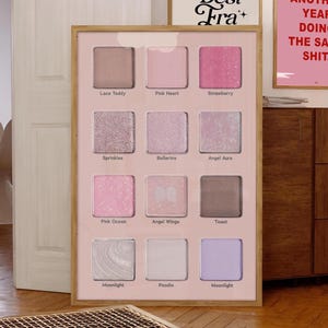 Retro Girly Makeup Print, Eyeshadow Palette Print, 70s Vintage Magazine Poster, Preppy Pink Aesthetic Posters, Trendy Beauty Salon Wall Art