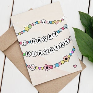 Vriendschap armband afdrukbare verjaardagskaart, Happy BirthTay, tijdperken kaart, witte Ver, digitaal bestand