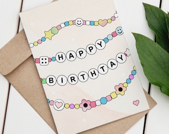Bracelet d’amitié Carte d’anniversaire imprimable, Happy BirthTay, Eras Card, White Ver, Fichier numérique