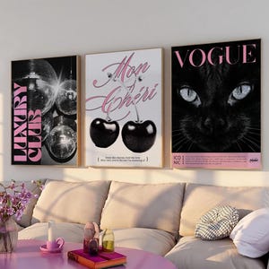 Trendy Hot Pink Black and White Set of 3 Gallery Wall Fashion Stylish Prints Decor Office Aesthetic Girly Wall Art Fashion Vogue Magazine