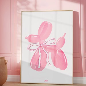 Pink Balloon Dog Print | Coquette Room Decor | Balletcore Wall Art | Pink Bow Print | Preppy Room Decorate | Vintage Hot Girl Print