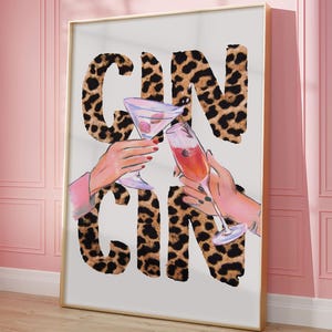 Trendy Cin Cin Print, Martini Cheers Print, Leopard Martini Art, Bar Cart Wall Art, Martini Printable Poster, Maximalist Kitchen Print