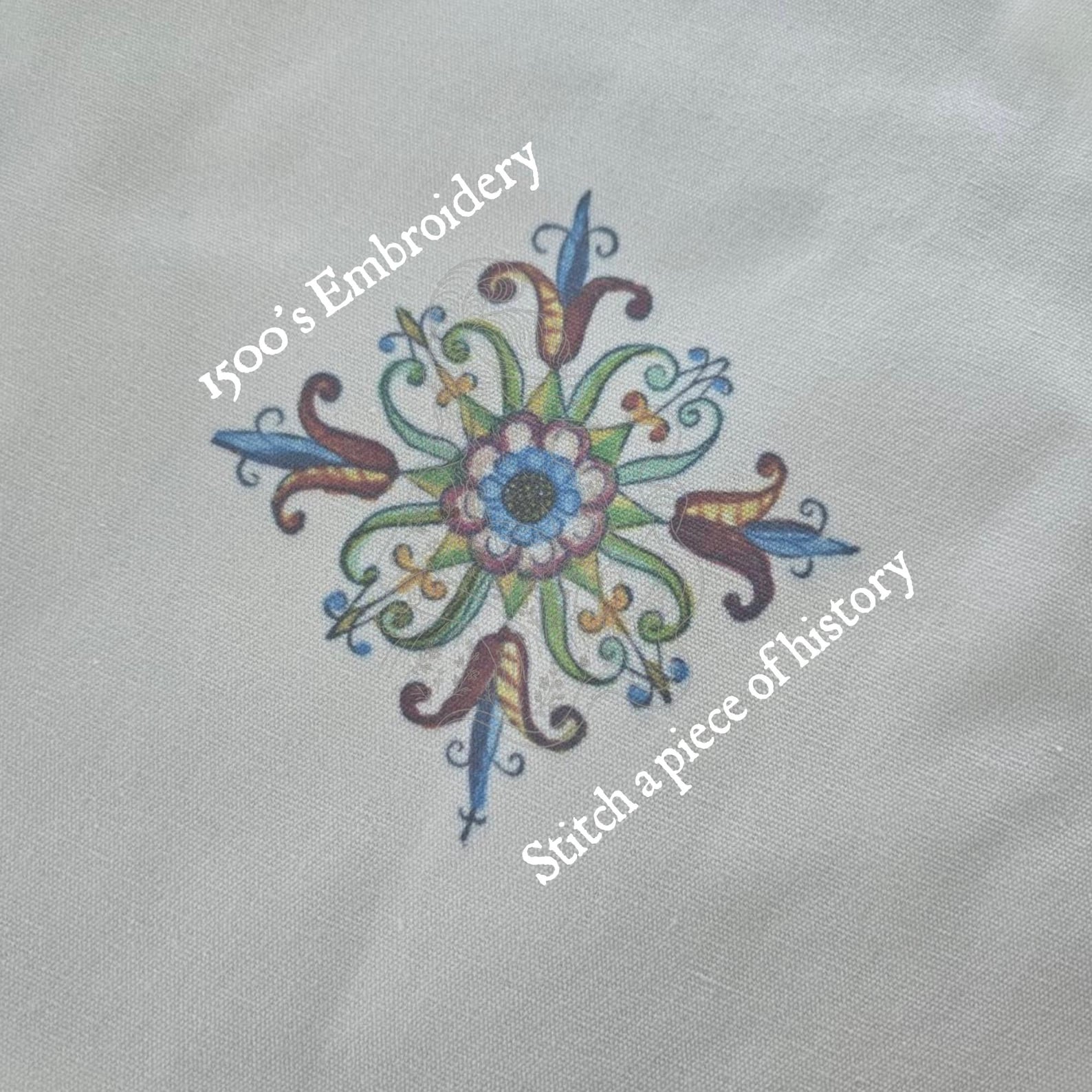 Medieval 1500s Embroidery Pattern: Printed Cotton, Historic Needlework ...
