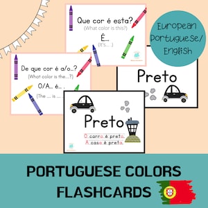 European Portuguese Flash Cards - Colors in Portuguese - Bilingual Flash Cards for Kids
