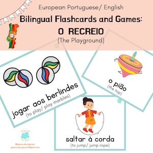 Cartes-éclair bilingues, Vocabulaire portugais pour les terrains de jeu, Jeux d'apprentissage du portugais, Portugais pour enfants