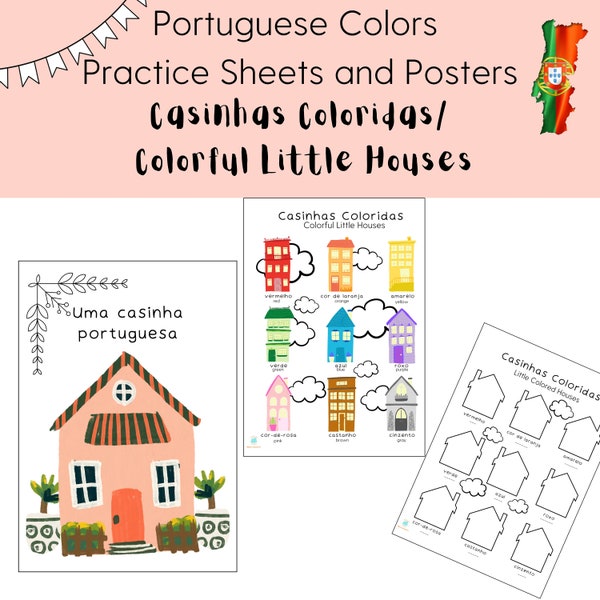 European Portuguese Colors Activities - Portuguese Poster - Bilingual Wall Art - Colors Learning Set