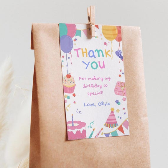 Fun To Be One 1st Birthday Favor Tag, Editable First Birthday Thank You Tag Balloons, One Is Fun Party Favor Tags, Rainbow T08