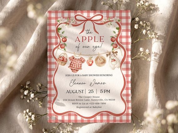 Apple of Our Eye Baby Shower Invitation, Editable Fall Digital Invite, D15