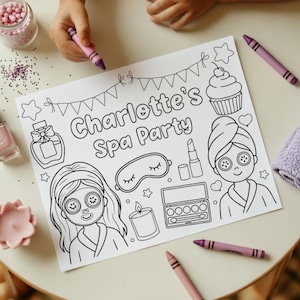 Girls Spa Party Coloring Page, Sleepover coloring , Pamper Birthday Glam Party, Spa Time Coloring Sheets, Spa-jama Party, H27
