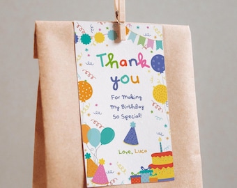 Fun To Be One 1st Birthday Favor Tag, Editable First Birthday Thank You Tag Colorful Balloons, One Is Fun Party Favor Tags, Rainbow T01