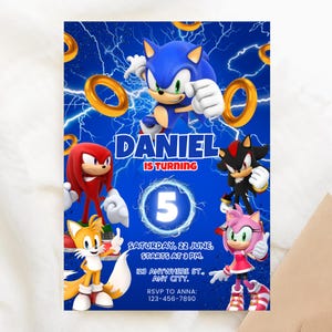 Invito di compleanno di Sonic The Hedgehog / Invito alla festa di compleanno di Sonic, Knuckle e Tails / Invito modificabile a tema Sonic
