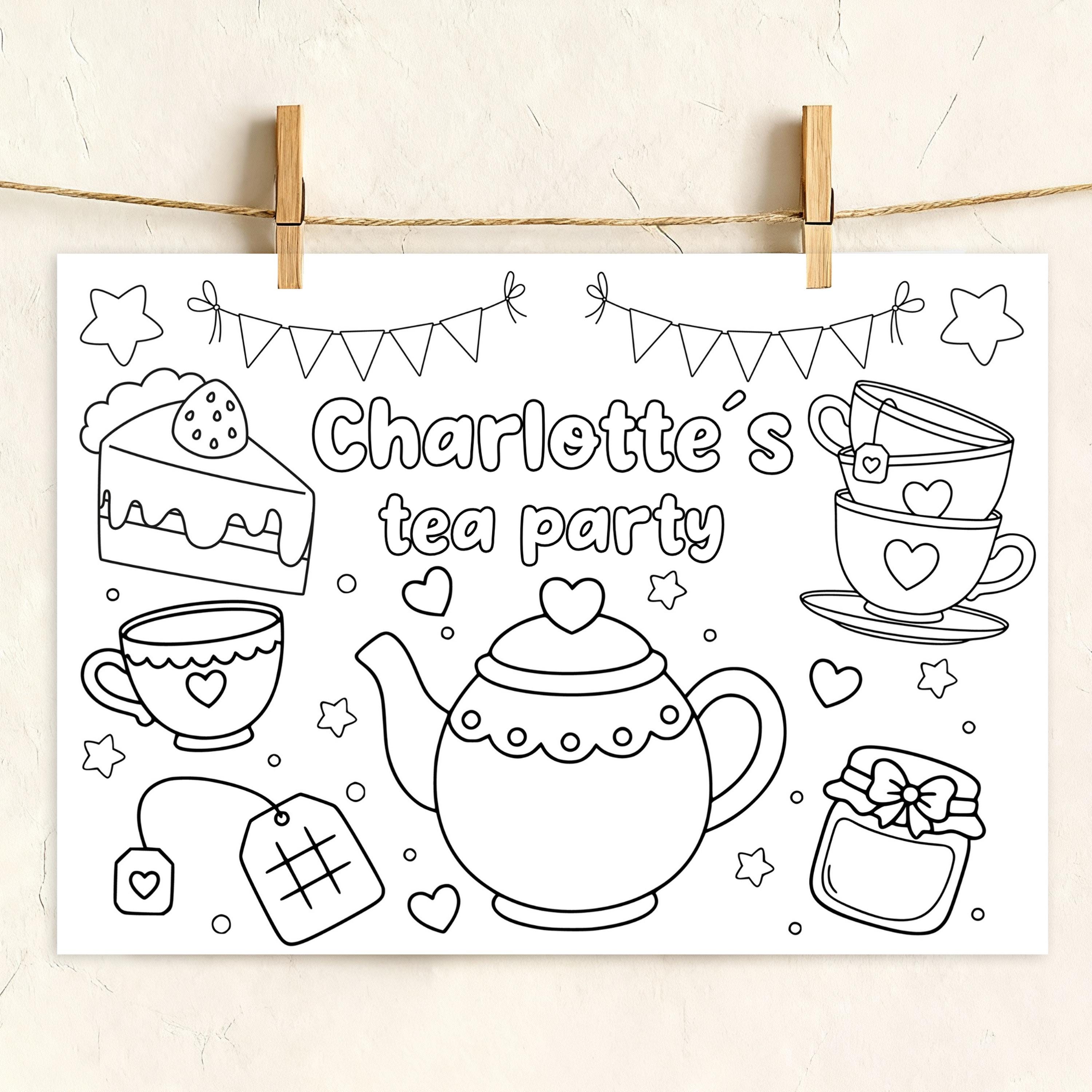 Tea Birthday Party Coloring Page-tea Coloring Sheet Party Favor-digital ...