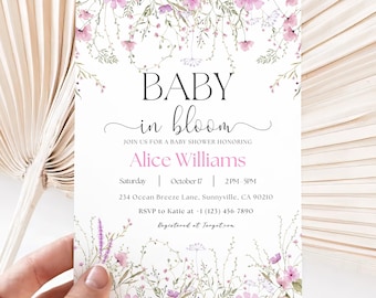 Wildflower Baby Shower Invitation, Editable Pink Floral (Digital Download) D01