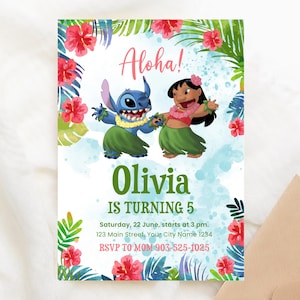 Lilo and Stitch birthday invitation editable, Lilo and Stitch birthday invitation, Editable Canva
