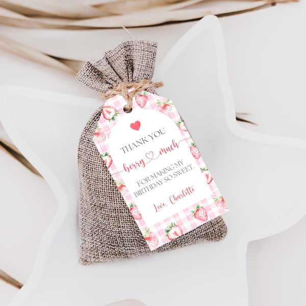 Berry First Birthday Favor Tags, Editable Strawberry 1st Birthday Gift Tags, Printable Berry First Birthday Thank You Tags, T03