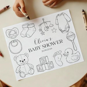 Personalisierte Babyparty Malseite, Kinder Aktivitätsblatt, Canva Vorlage (Digitaler Download) H39