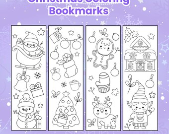 4 Christmas Coloring Bookmarks – Printable Kawaii Designs (PDF & JPEG), B07