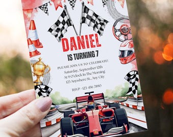 Invitación de cumpleaños con temática de coche de carreras, F1, coche, carrera, coche deportivo, invitación, 10º cumpleaños, niños, personalizada, descarga digital, A13