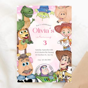 Toy Story Pink Birthday Invitation Template, Toy Story Pink Invitation, Toy Story Girl Birthday Editable Invitation, Editable Canva
