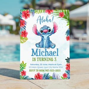 Stitch Birthday Invitation | Blue Tropical Party | Blue Stitch Invitation | Boy Stitch Invitation | Digital Editable Invitation