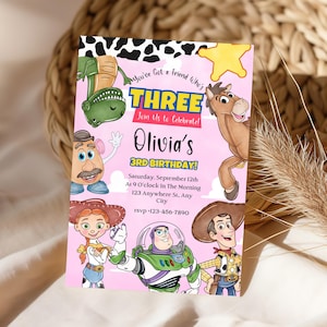 Editable Girl Toy Story Invitation Template, Toy Story Birthday Party, 3rd Digital Invitation, Kids Birthday Party, You&#39;ve Got a Friend Pink