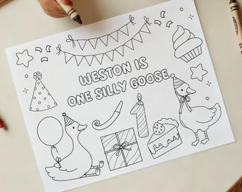 Editable Coloring Page One Silly Goose Birthday Party Activity Game Goose Birthday Farm Animal Boy Download Printable Digital H02