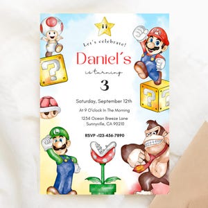 Super Mario Brothers Geburtstagseinladung | Bearbeitbar in Canva | Digitales Kind einladen | Druckbare Download Videospiel Evite Vorlage | Leinwand