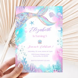 Mermaid Tail Birthday Invitation, Mermaid Under the Sea Birthday Invite, Mermaid Invites, Whimsical Mermaid Birthday Party A29