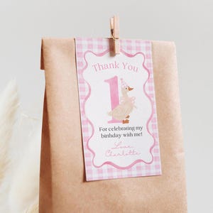 Printable One Silly Goose Birthday Thank You Tags Pink Silly Goose Party Favors For Girl 1st Birthday Theme Thank You Goose Theme, T06